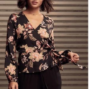 Sage the Label Flynn Black Floral Wrap Top Small